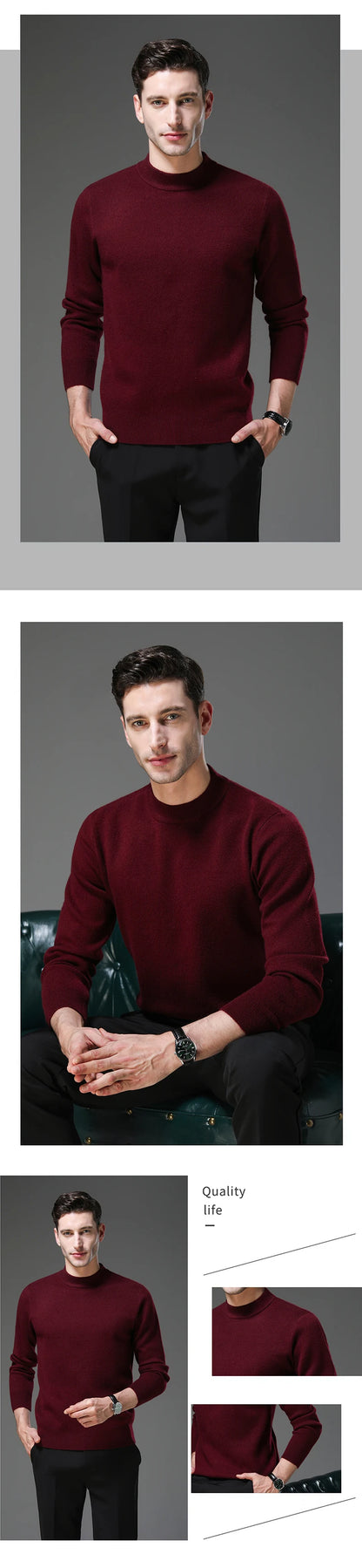 High End Anti-pilling Thick New Fashion Brand Casual Knit Pullover Sweater Half Turtleneck Mens Jumper Designer Clothing