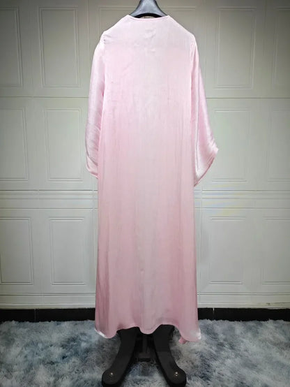 2025 Ramadan Satin muslimischen bescheidenen Kleid arabische Frauen öffnen Abaya Dubai islamische Langarm Cardigan Kleidung Truthahn schlichte Robe