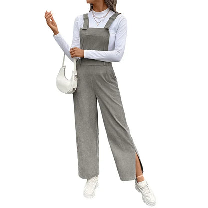 Adjustable Basic Velvet Overalls Women's Pure Color Simple Style Autumn New Arrival Fashionable Female Bib Pants.