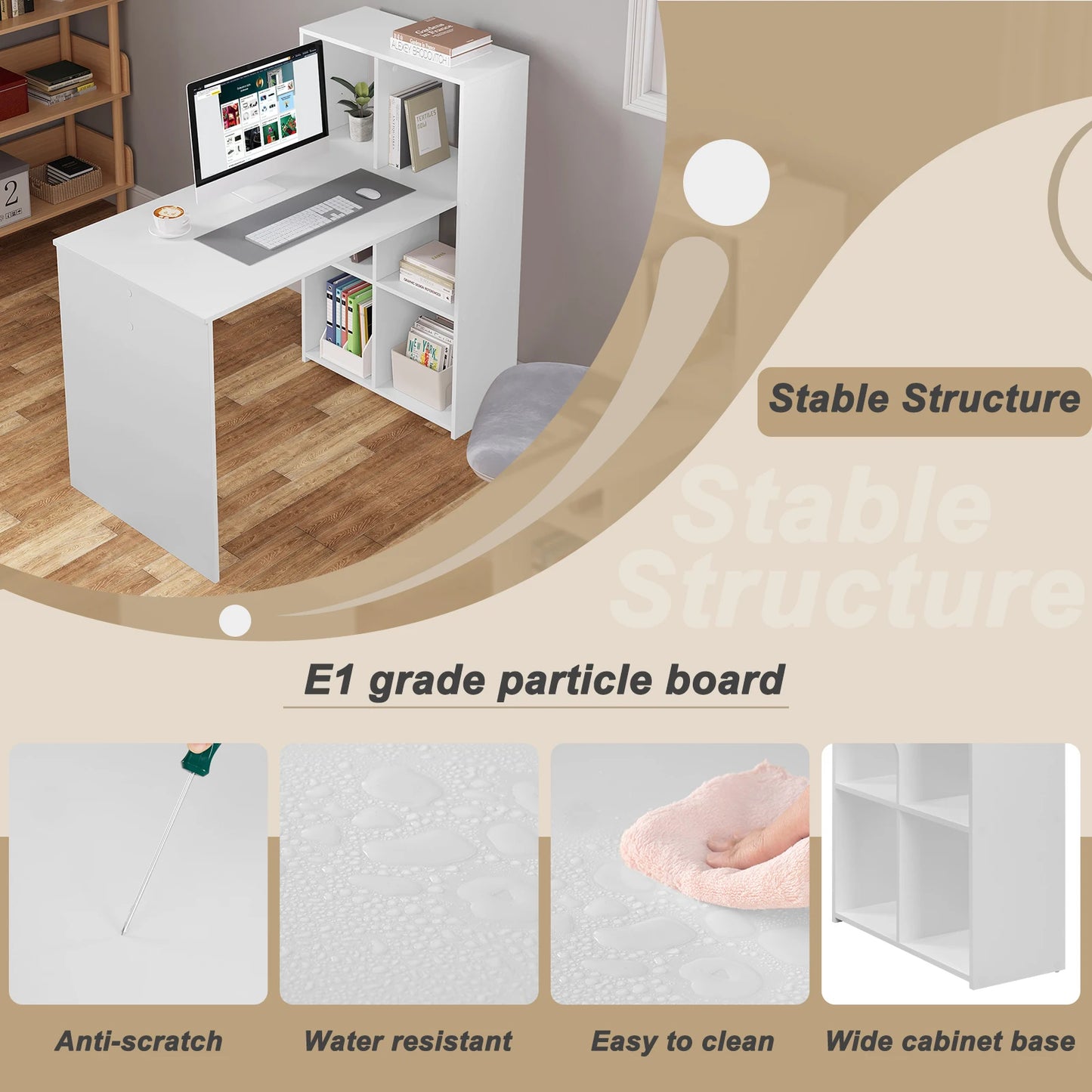 WOLTU Weißer PC-Computertisch aus Holz, Büro-Ecktisch mit Ablagefach, 120 x 63 cm, Arbeitsplatz für Arbeitszimmer, Wohnzimmer, Schlafzimmer