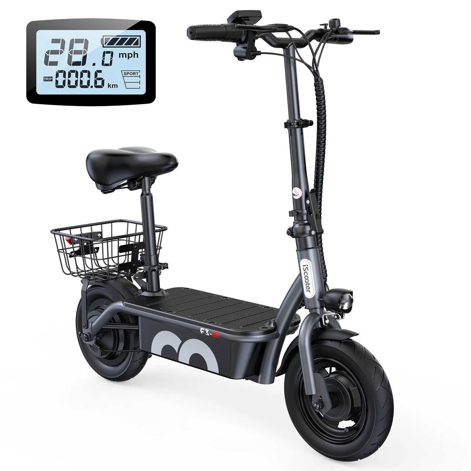 ISCOOTER F3 Adult Electric Scooter 1000W motor E-Scooter 48V13AH 10" Inflatable road Tires Foldable EScooter.