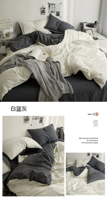 High Quality Solid Color Double Washed Cotton Bedding 4 Pieces Set Student Dormitory Bed Linen Duvet Set Bed Suit.