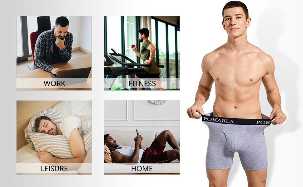 POKARLA 5 Stück Herren-Boxershorts aus Baumwolle, offene Fliege, U-Beutel, weiche, atmungsaktive Herrenunterwäsche, ohne Etikett, sexy Unterhose, elastisches Höschen