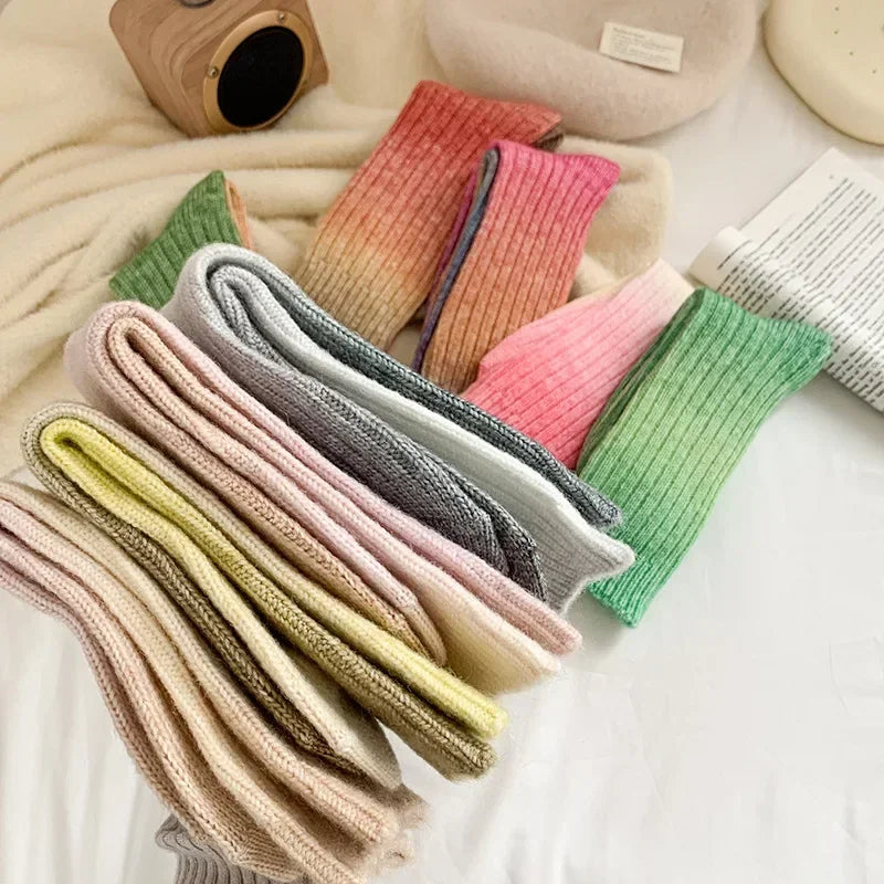 Winter Thick Warm Long Socks Gradient Wool Cashmere Kawaii Socks Women Thermal Floor Sleeping Socks New Year Gift Autumn 2024New.
