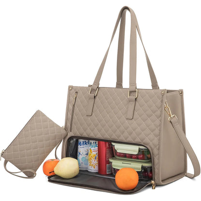 2-in-1-Lunch-Tragetasche für Damen, Schulter-Laptoptasche, großes Fassungsvermögen, mit isoliertem Fach, multifunktionale Picknicktasche für den Außenbereich.