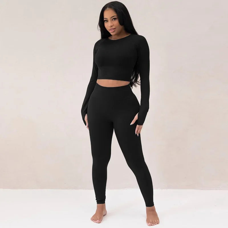 2024 Summer Fashionable Long Sleeve Women's Clothing Slimming High Elasticity Sports Leggings Suit Street Style Wholesale.