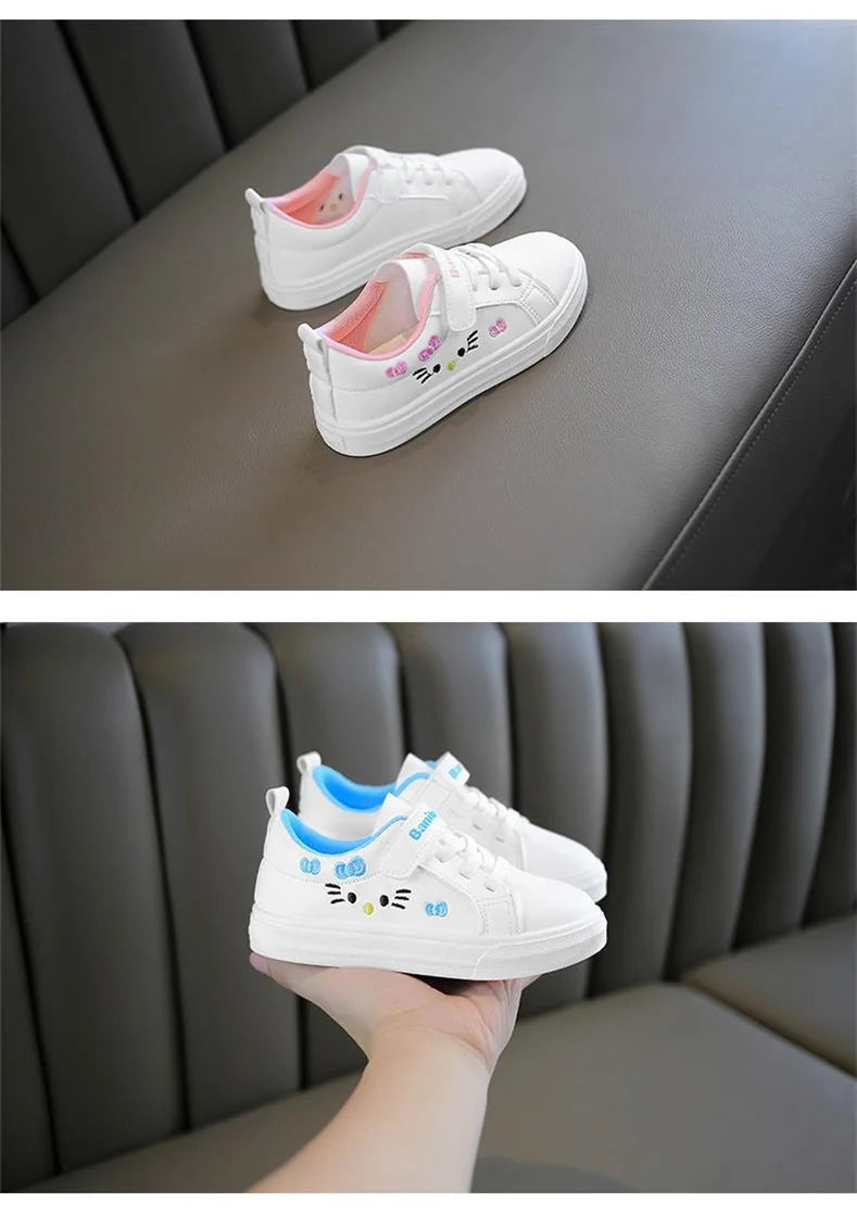 2023 Children's Little White Shoes Girls' Student Flat Bottom Casual Sports Shoes Low Top Spring Korean Plate Shoes.