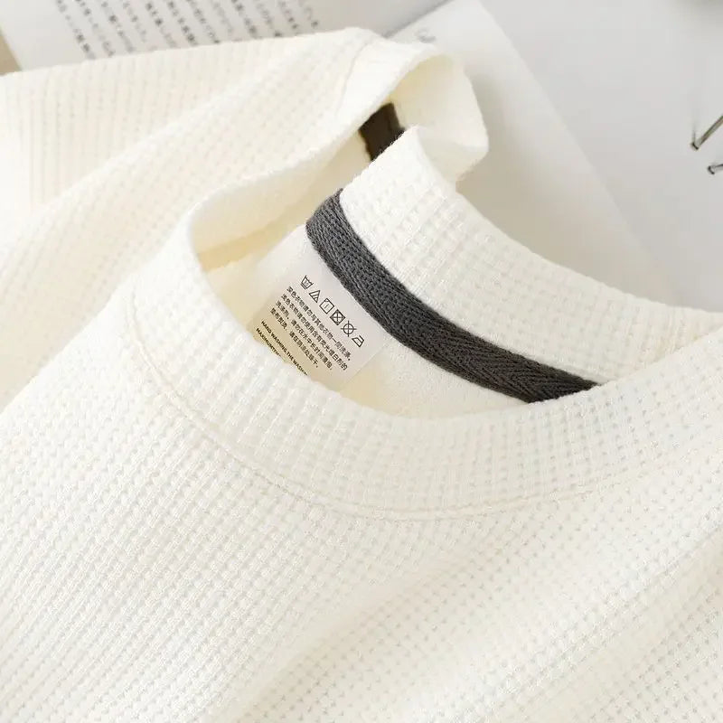 Men's New Summer Waffle Round Neck Short Sleeve T-Shirt Comfortable Breathable Short-Sleeved Top for Casual Wear.