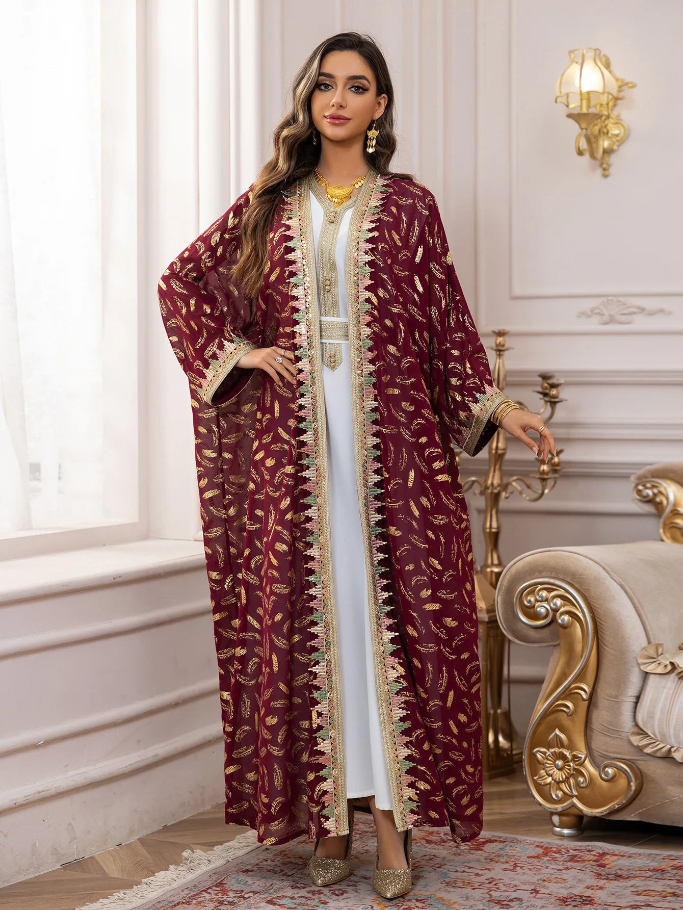Eid Kimono Jalabiya Muslim Set Women Abaya Dubai Kaftan Morocco Caftan Kebaya Ramadan Dress Djellaba Islam Clothing Ramadan Robe.