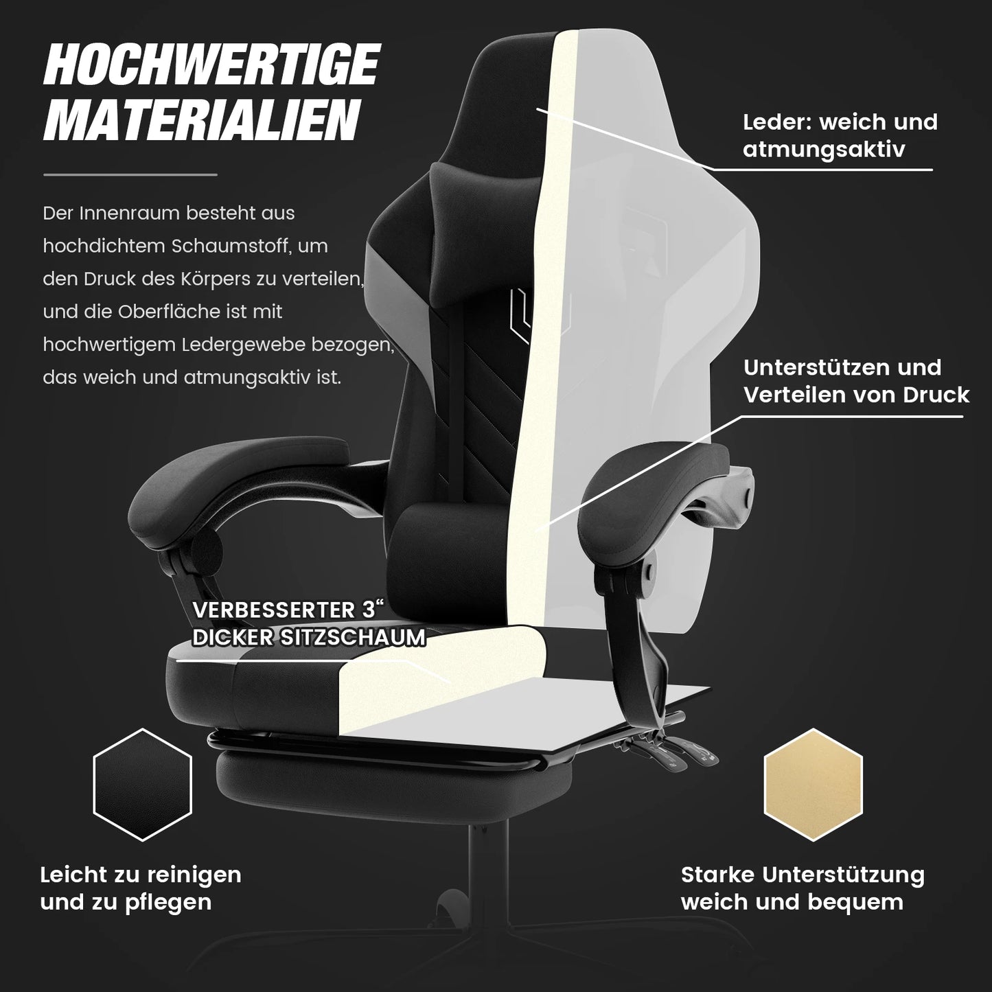 WOTSTA Gaming-Stuhl, ergonomischer Bürostuhl, Renncomputerstuhl, höhenverstellbarer Computerstuhl mit Kopfstütze