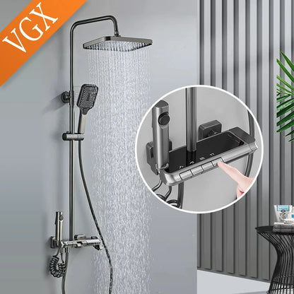 VGX Thermostatic Shower System Set Smart Digital Bathroom Shower Faucet Set Temperature Display Rainlfall Bathroom Shower Set