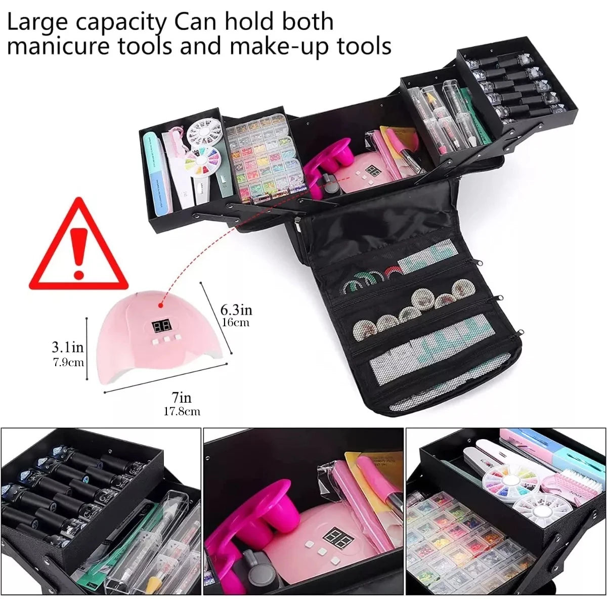 Folding Manicurist Toolbox Portable Cosmetic Bag Travel Makeup Case.