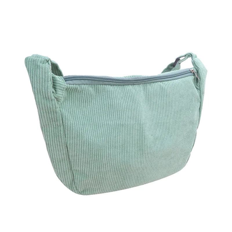 Corduroy Shoulder Bag Minimalist Crossbody Bag Women's Handbags Fashion Fabric Underarm Bag Solid Color Zipper Female Handbag.