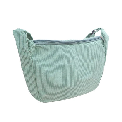 Corduroy Shoulder Bag Minimalist Crossbody Bag Women's Handbags Fashion Fabric Underarm Bag Solid Color Zipper Female Handbag.