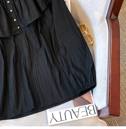 2025 French Large Size Long Sleeve O-neck Solid Color Loose Ruffle Shirt Ladies Spring Autumn Plus Size Blouses for Women