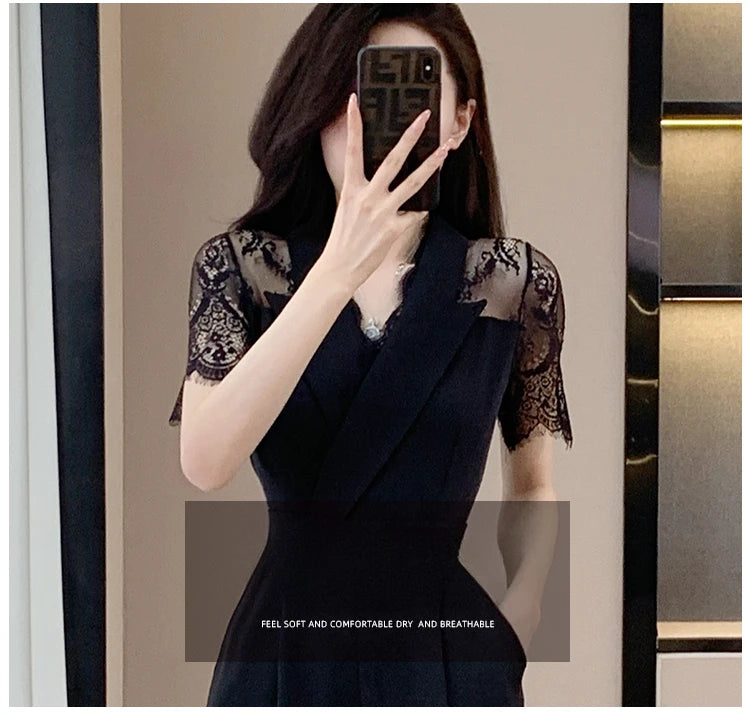 V-neck Solid Office Jumpsuit Women Elegant High Waist Wide Leg Pants Overall 2025 Fashion Slim Hollow Solid Color Romper.