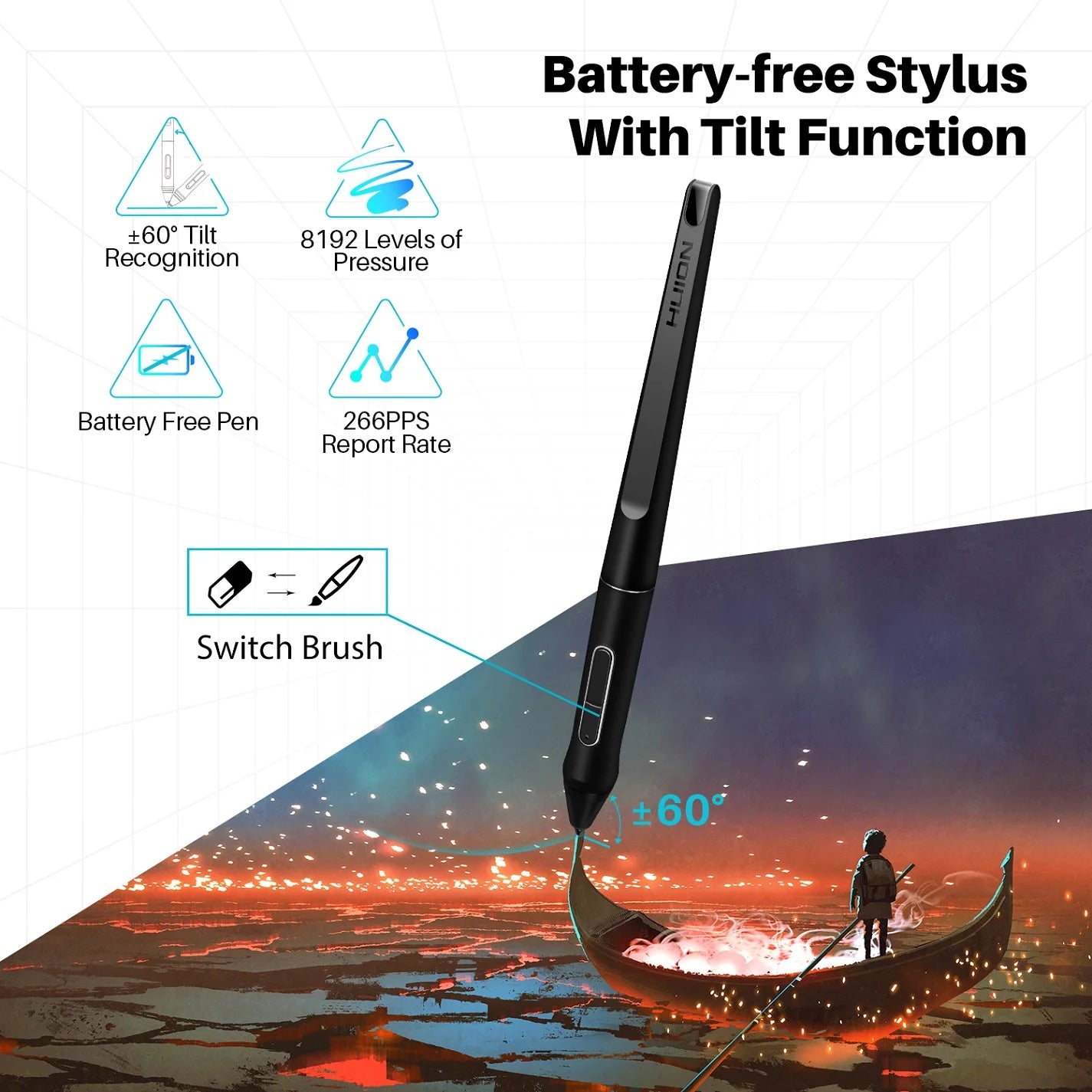 Huion Graphic Monitor Kamvas Pro 16 Drawing Tablet Screen 15.6 Inch Digital Tablets Draw Display with Battery-free Stylus Pen.
