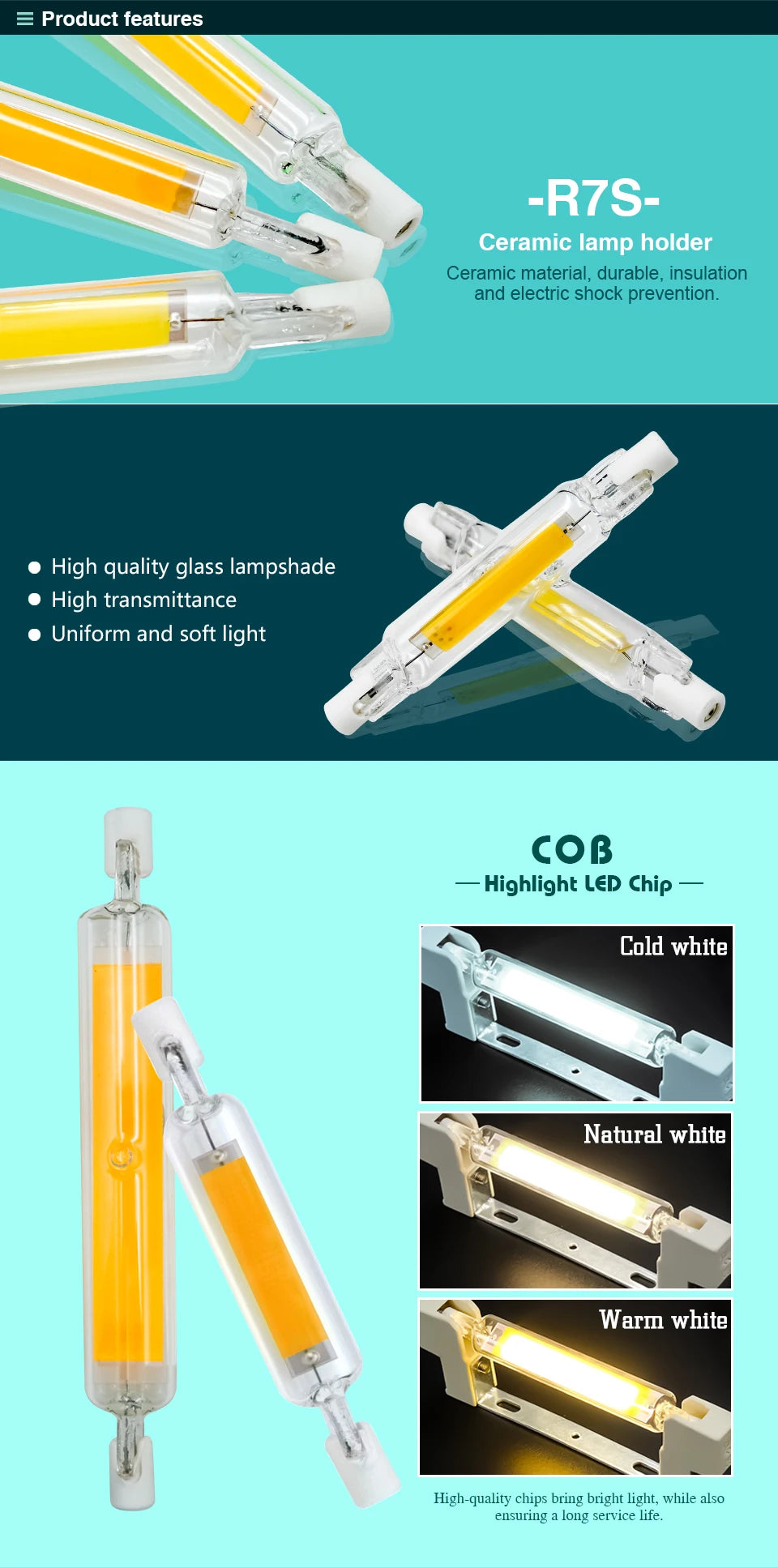 R7S LED Glasröhre 78mm 118mm COB Birne 5W 10W 20W r7s Lampada Mais Lampe J78 J118 AC220V 110V Energiesparende Ersetzen Halogen Licht.