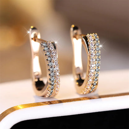 Trendy Multicolor Crystal Hoop Earrings For Women Rose Gold Silver Color Rainbow Zircon Fashion Earring Wedding Jewelry Gifts.