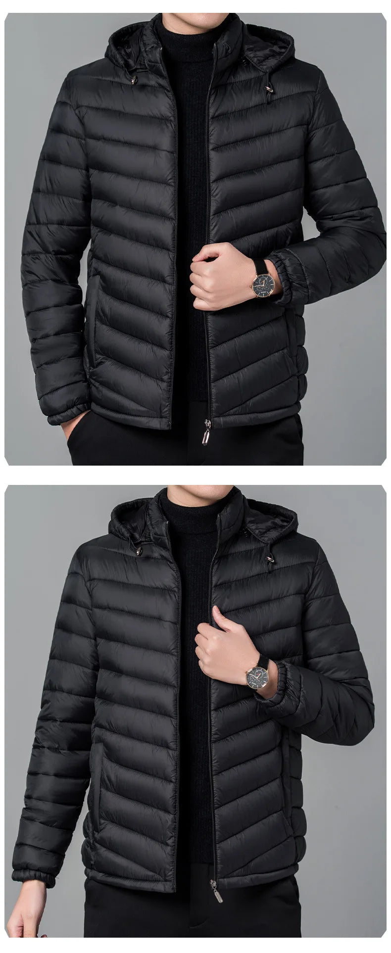 New Autumn Men's Thin Cotton Jacket Ribs Middle-aged and Elderly Hooded Cotton.