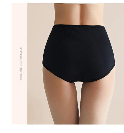 High Waist Period Underwear for Women | Cotton Leak Proof Panties | Anti-Overnight Flow | Plus Size M-4XL (Black/Beige).