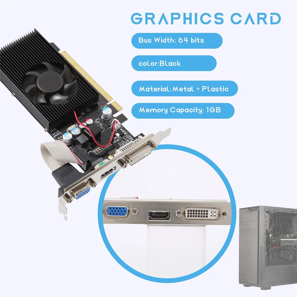 GT210 1GB DDR2 64Bit Graphics Card PCIE 2.0 GPU HDMI-Compatible DVI VGA Desktop Video.
