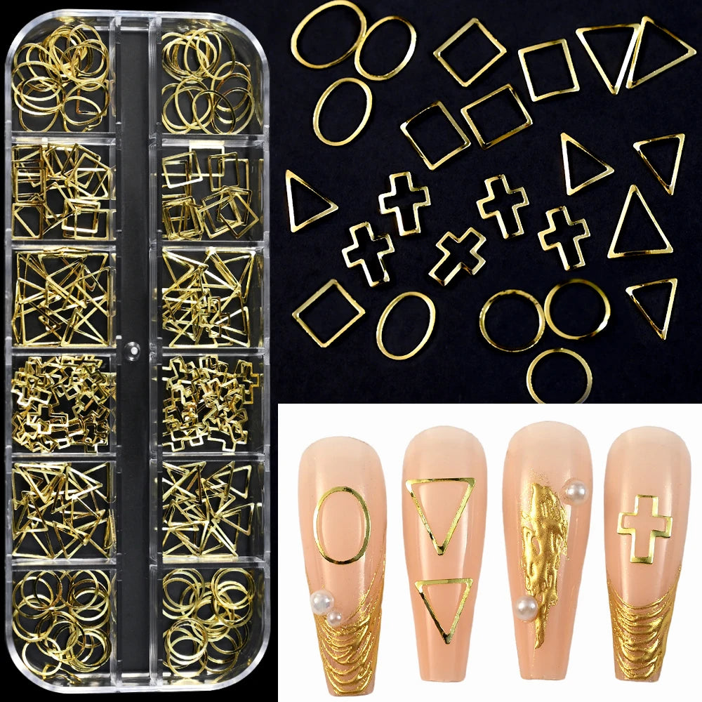 12Grids Moon Star Nails Gold Metallic Nail Sequins Charms 3D Nail Art Tips Decoration  3D Metal Moon Star Sun Bead Rivet Nail Je