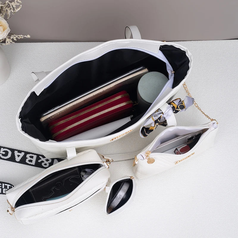 Wave pattern daily commuting large capacity tote bag handbag four piece set fashion trend personality change camera bag.