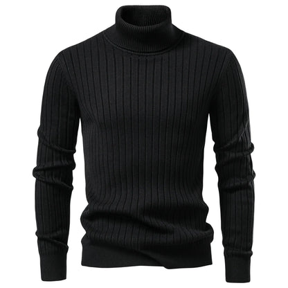 AIOPESON Men's Turtleneck Sweater Solid Color with Striped Pullover Warm Knitwear Winter Basic Casual High Quality Sweater Male.