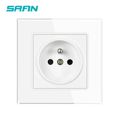 SRAN Französische USB-Wandsteckdose 5 V 2,1 A, Kristall-Hartglasscheibe 16 A 220 V 82 x 82 mm Steckdose Frankreich-Standard mit Abdeckung