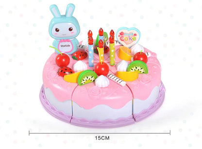 Kids Toy Simulation DIY Birthday Cake Model Kitchen Pretend Play House Cutting Fruit Food Toy for Toddler Children Gift Boy Girl.