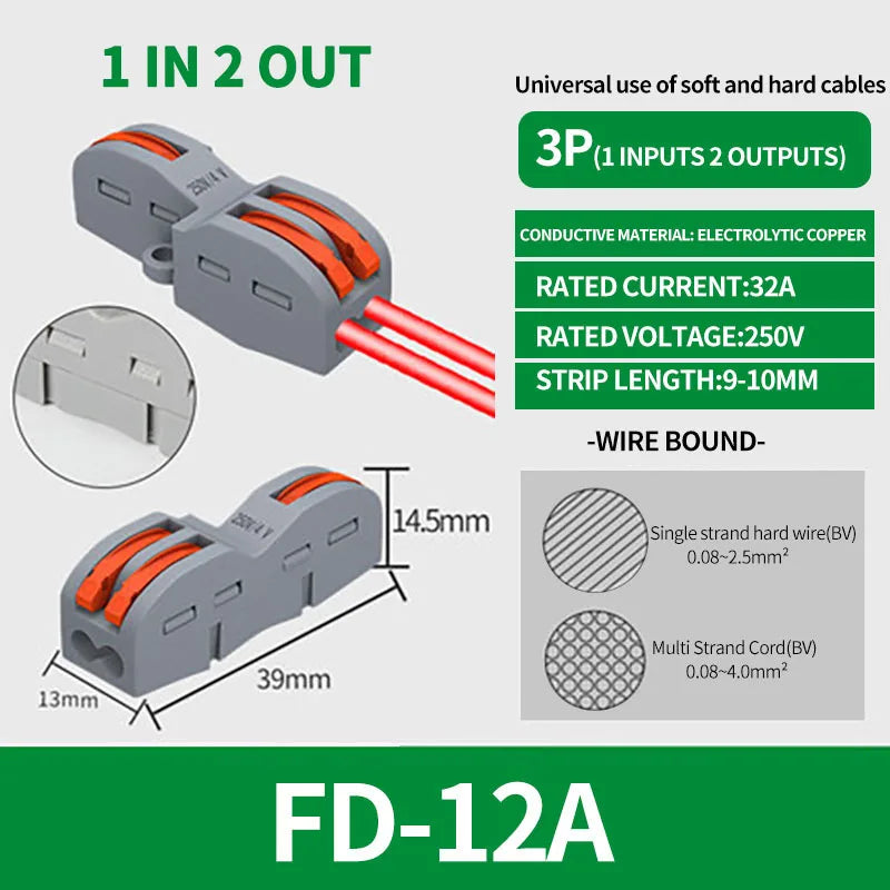 1 In Multiple Out Quick Wiring Connector Universal Splitter Wiring Cable Push In Terminal Block Universal Fast Wiring SPL 222 23.