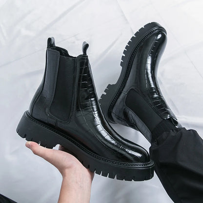 Street Style Pointed Toes Chelsea Boots Stylish Leather Ankle Boots Fashion High Top Shoes Party Business Motorcycle Boots Botas.