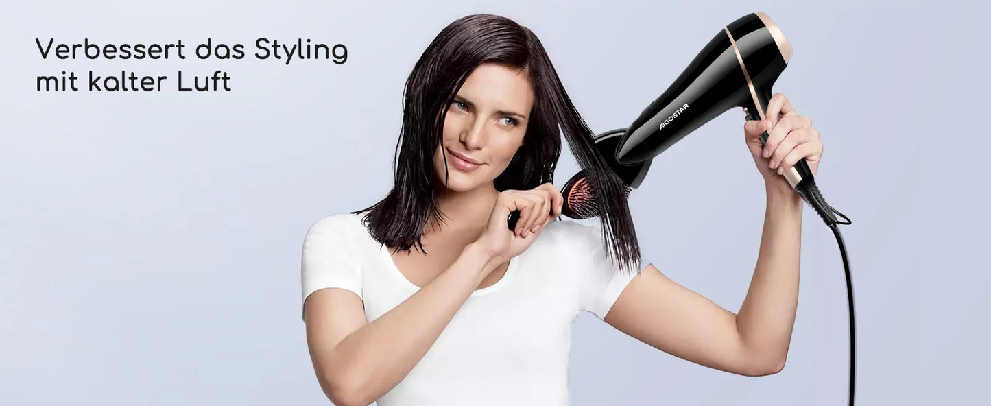 Aigostar Lora Professional Hair Dryer 2400 W Hair Dryer for Hair Ions 2 Speed and 3 Settings Cooling Button Hair Dryer.