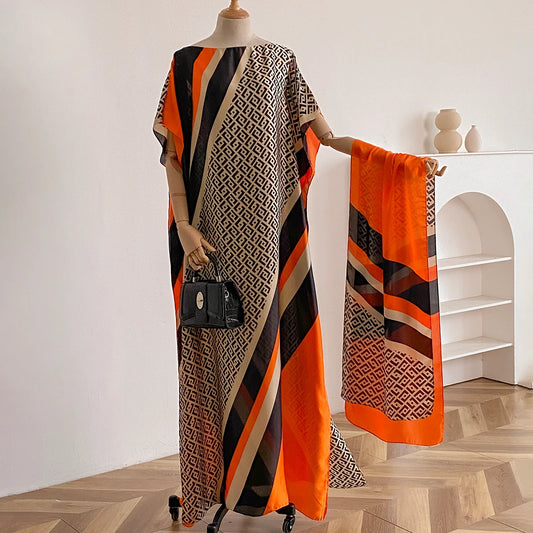 Sommer Neue Mode Afrikanische Kleider Für Frauen Elegante Gedruckt Seide Muslimischen Dame Lange Hijab Kaftan Kleid Oversize Kuwait Abaya