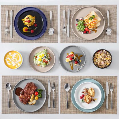 VANCASSO 6Piece Beige/WHITE/BLUE/Dark Blue/GREY/Black Stoneware Tableware Set with Dinner/Dessert Plate/Bowl For 6 Person.