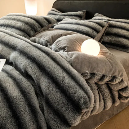 Winter Thick Warm Luxury Bedding Set Include Quilt Cover Sheet Pillowcase Solid Color Coral Velvet Soft Queen Duvet Cover Set