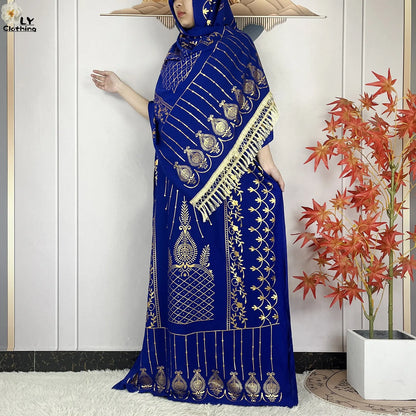 Neue Sommer Abaya für Frauen lässig Kurzarm weiches Baumwoll kleid Dubai Kaftan lose Dame Maxi Islam afrikanisches Kleid mit großem Schal.