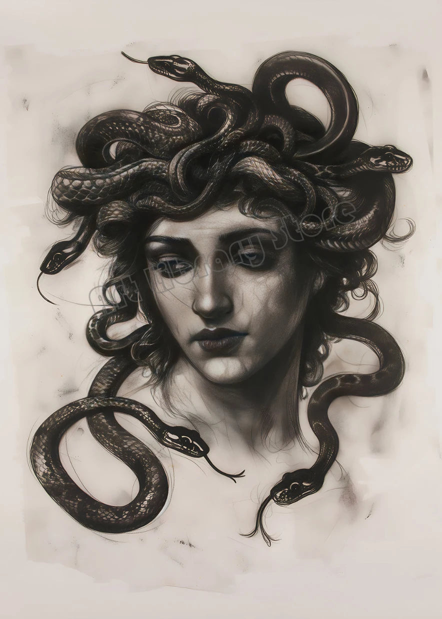 Dark Academia Woodland Moth Medusa Portrait Victorian Gothic Aesthetic Poster Canvas Painting Wall Art Pictures Home Decor Gift.