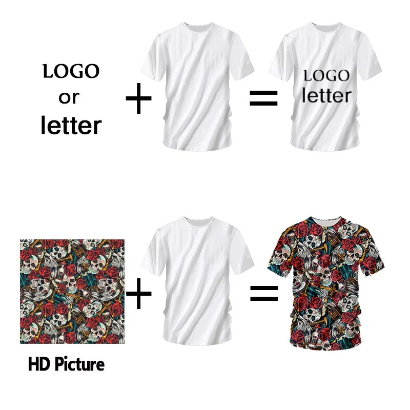DIY Design 3D Printing Picture Custom T-shirt Men Women Short Sleeve Crew Neck Customize T Shirts Harajuku Fashion Tee Top.