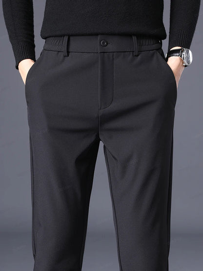 Autumn Winter Casual Pants Men Thick Business Stretch Slim Elastic Waist Jogger Outdoors Korean Classic Grey Black Trousers Male.