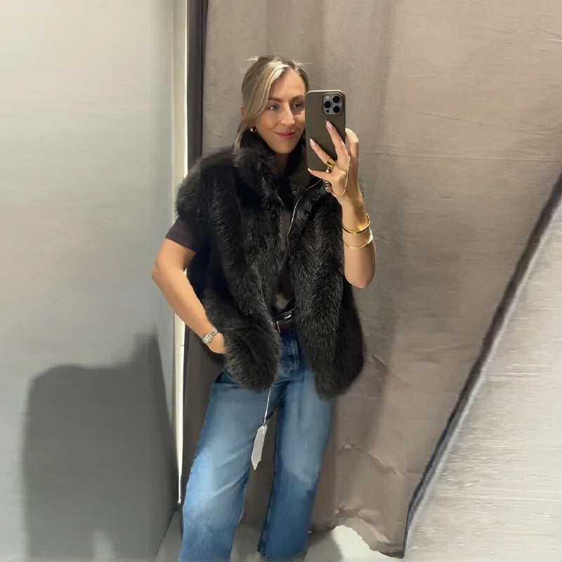 Chic Faux Pelz frauen Mäntel Elegante Revers Binden Gürtel Verdicken Volle Hülse Weibliche Jacken 2025, Herbst Winter Neue dame Streetwears