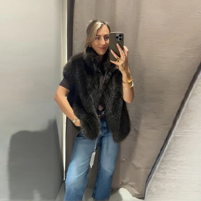 Chic Faux Pelz frauen Mäntel Elegante Revers Binden Gürtel Verdicken Volle Hülse Weibliche Jacken 2025, Herbst Winter Neue dame Streetwears