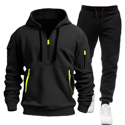 2025 Spring Autumn Fashion Trend Men Hooded Clothes Pants Sweatshirt Zipper Casual Clothinfg Personality Sportswear 2 Pieces Set.