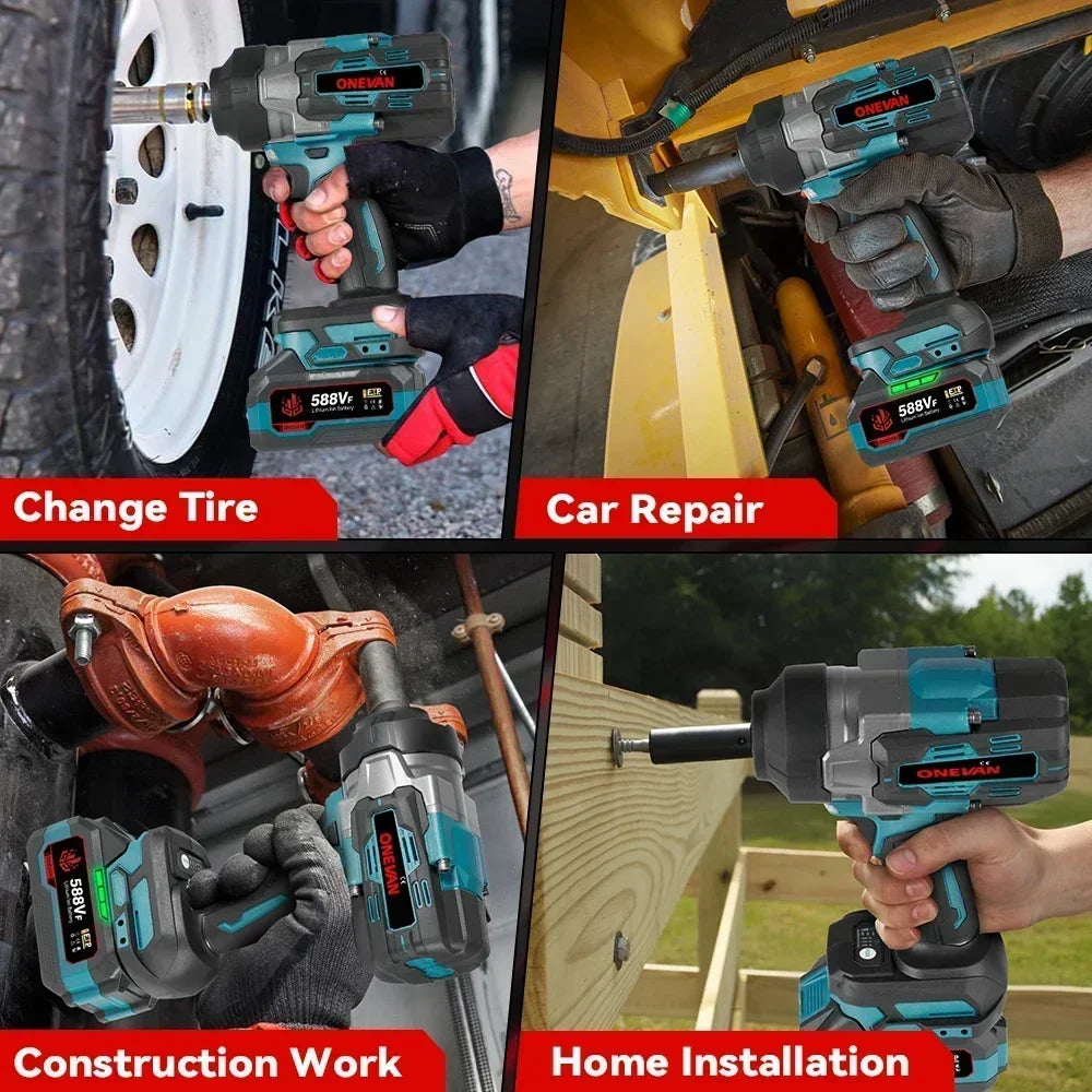 ONEVAN 2800N.M Bürstenloser elektrischer Schlagschrauber 1/2 Zoll Akku-Drehmomentschlüssel Schraubendreher Elektrowerkzeug für Makita 18V Batterie Pin