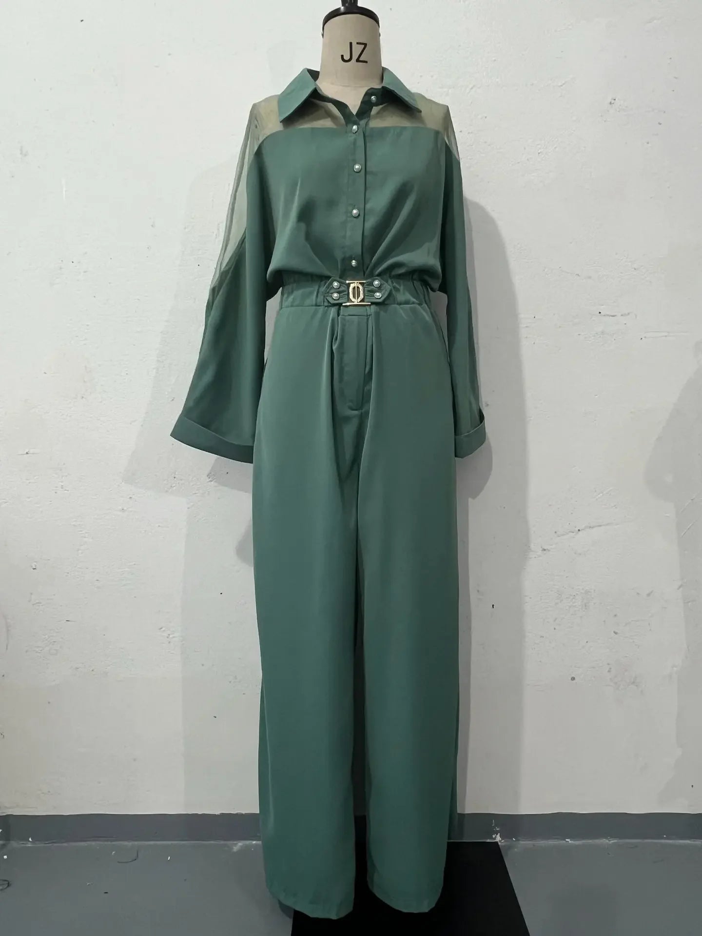 Jumpsuit Full Sleeve Turn Down Collar Office Lady Buttons The Waist Jumpsuits for Women 2024 One Piece Wide Leg Pants Rompers.