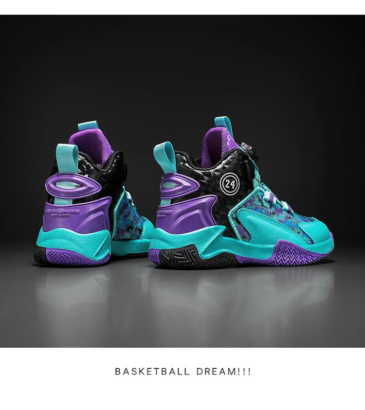 Children's Autumn New Rotary Buckle Mesh Breathable Basketball Shoes Boys Fashion Trend Sneaker Anti Slip Running Footwear 31-40