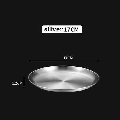 1Pcs Gold Stainless Steels Metal Round Plate Rust-Proof Shallow Tray Plate Camping Plate BBQ Picnic Dishes Cookware Tableware.
