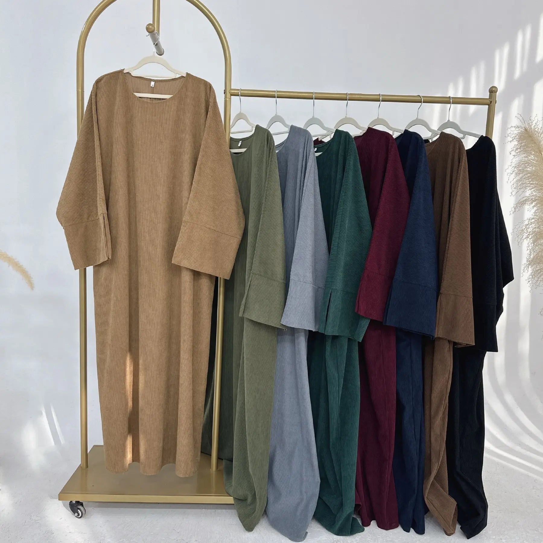 Muslim Abaya 2024 Arabic Women Corduroy Dress Ramadan Modest Cardigan.