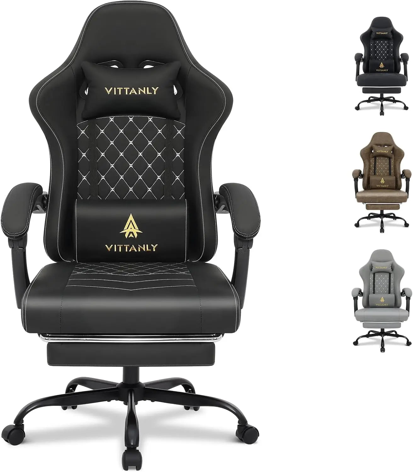 Gaming Chair mit Spring Kissen, Ergonomischer Gaming Chair Gamer Chair mit Kopfstütze, Lendenkissen and Footrest, Hö